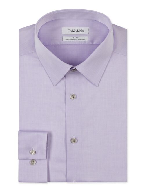 Calvin Klein Steel Men's Slim Fit Non Iron Performance Herringbone Point Collar Dress Shirt