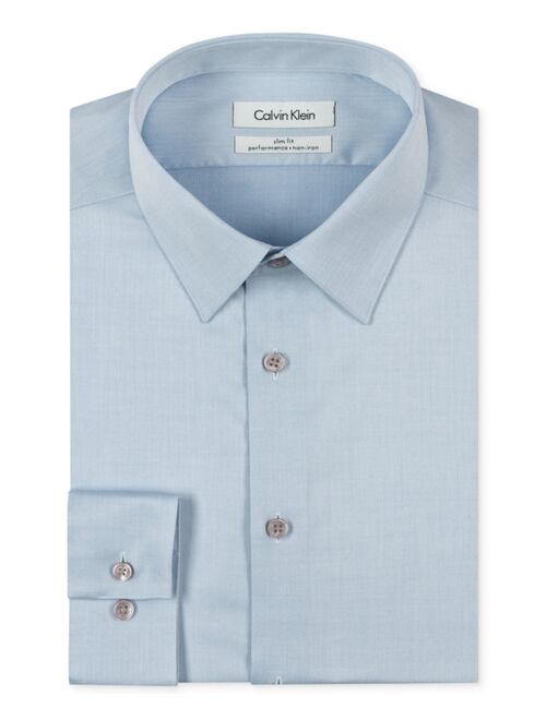 Calvin Klein Steel Men's Slim Fit Non Iron Performance Herringbone Point Collar Dress Shirt