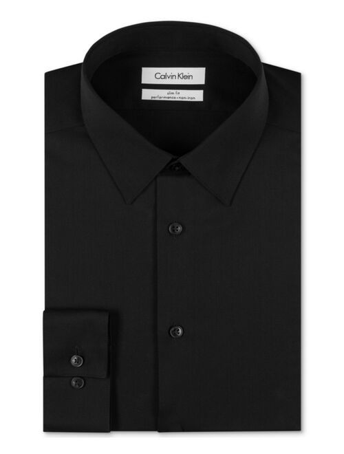 Calvin Klein Steel Men's Slim Fit Non Iron Performance Herringbone Point Collar Dress Shirt