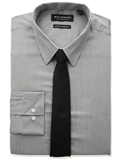 Nick Graham Modern Fitted Chambray Stretch Dress Shirt And Tie