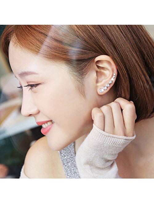 7 Crystals Ear Cuffs Hoop Climber S925 Sterling Silver Earrings for Women Girls Favors