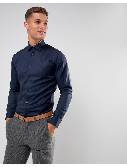 Selected Homme slim fit easy iron smart shirt in navy