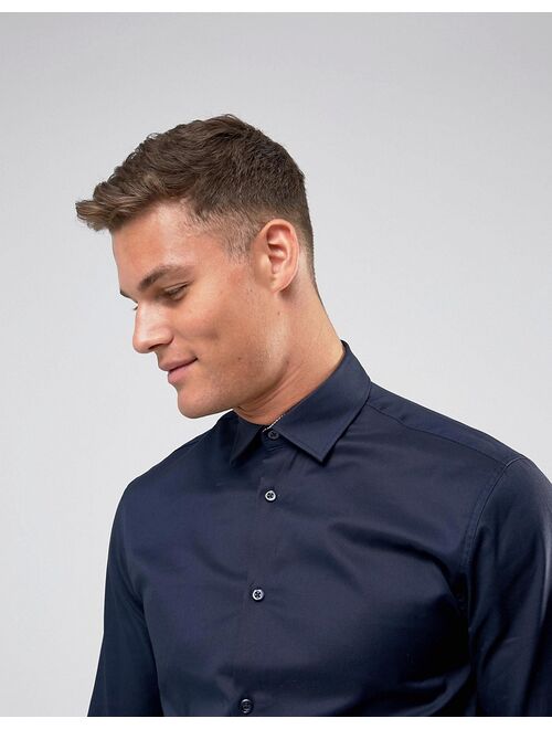 Selected Homme slim fit easy iron smart shirt in navy