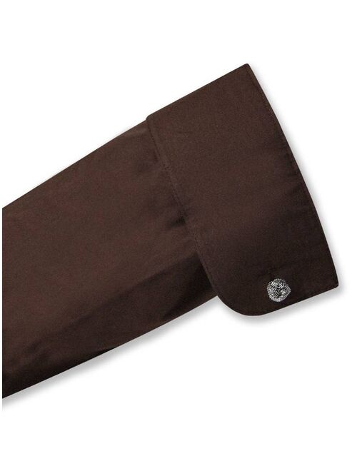 Biagio Cotton Solid Brown Dress Shirt With Convertible Cuffs