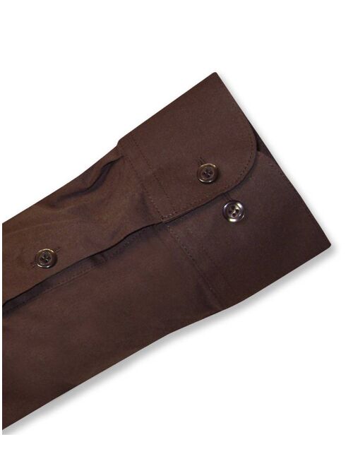 Biagio Cotton Solid Brown Dress Shirt With Convertible Cuffs