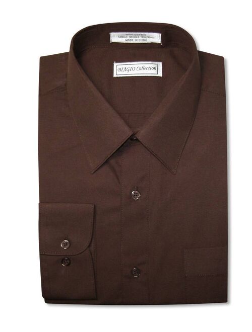 Biagio Cotton Solid Brown Dress Shirt With Convertible Cuffs