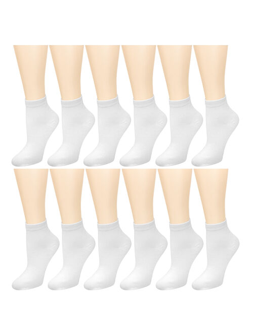 12 Pairs Assorted Colors Women's Ankle Socks Size 9-11 White