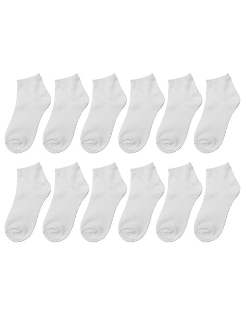 12 Pairs Assorted Colors Women's Ankle Socks Size 9-11 White