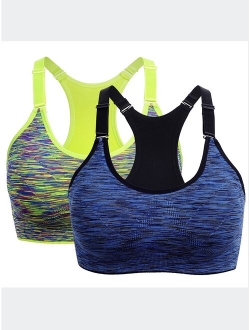 SAYFUT Women's Seamless Active Keyhole Mesh Racerback Sports Bra Middle Impact 2-Pack