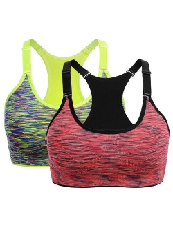 SAYFUT Women's Seamless Active Keyhole Mesh Racerback Sports Bra Middle Impact 2-Pack