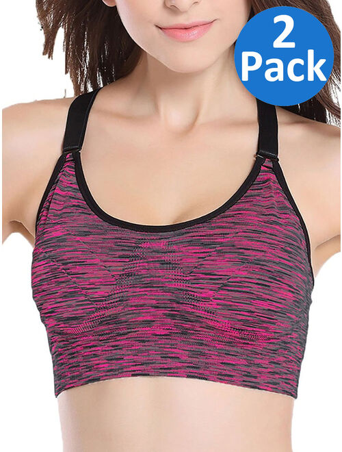 SAYFUT Women's Seamless Active Keyhole Mesh Racerback Sports Bra Middle Impact 2-Pack