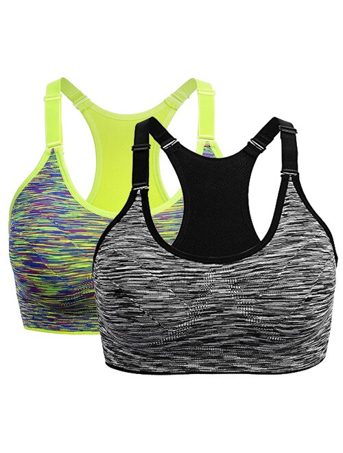 SAYFUT Women's Seamless Active Keyhole Mesh Racerback Sports Bra Middle Impact 2-Pack