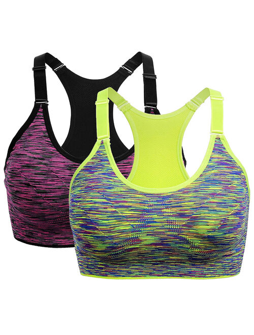 SAYFUT Women's Seamless Active Keyhole Mesh Racerback Sports Bra Middle Impact 2-Pack