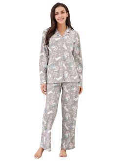 Richie House Women's Knit Flannel Pajama Sleepwear Set with Pants RHW2843