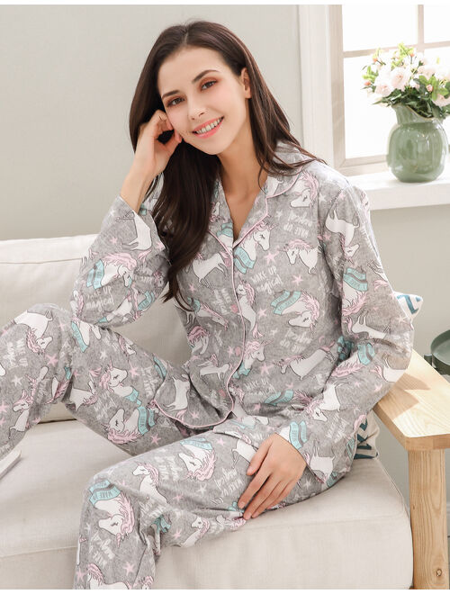 Richie House Women's Knit Flannel Pajama Sleepwear Set with Pants RHW2843