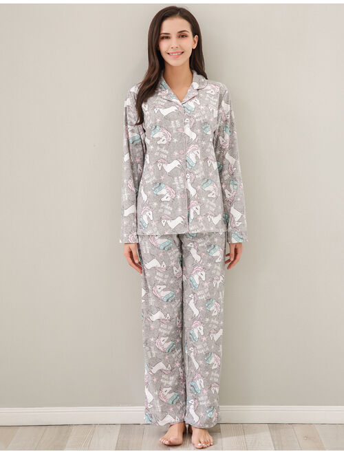 Richie House Women's Knit Flannel Pajama Sleepwear Set with Pants RHW2843