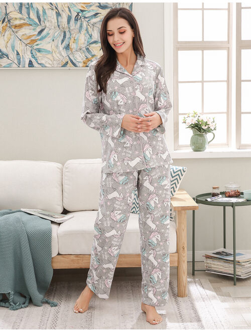 Richie House Women's Knit Flannel Pajama Sleepwear Set with Pants RHW2843