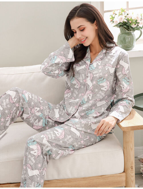 Richie House Women's Knit Flannel Pajama Sleepwear Set with Pants RHW2843