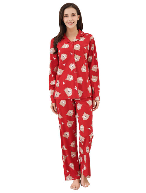 Richie House Women's Knit Flannel Pajama Sleepwear Set with Pants RHW2843