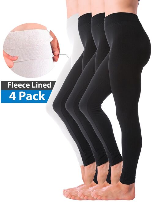 4-Pack Warm Fleece Lined Thick Brushed Full Length Leggings Tights