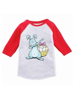 Dabbing Easter Bunny Raglan Shirt for Toddlers Funny Easter Dab Jersey for Boys Cute Easter Bunny 3/4 Sleeve Shirt for Girls Easter Egg Gifts for Kids East