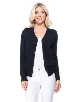 YEMAK Women's Long Sleeve V-Neck Button Down Soft Knit Cardigan Sweater MK5178-Lilac-M