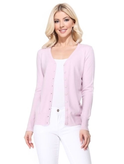 YEMAK Women's Long Sleeve V-Neck Button Down Soft Knit Cardigan Sweater MK5178-Lilac-M