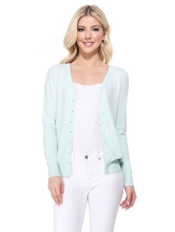 YEMAK Women's Long Sleeve V-Neck Button Down Soft Knit Cardigan Sweater MK5178-Lilac-M