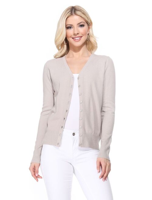 YEMAK Women's Long Sleeve V-Neck Button Down Soft Knit Cardigan Sweater MK5178-Lilac-M