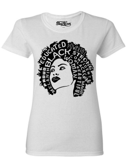 Shop4Ever Women's African American Woman Afro Word Cloud Graphic T-Shirt