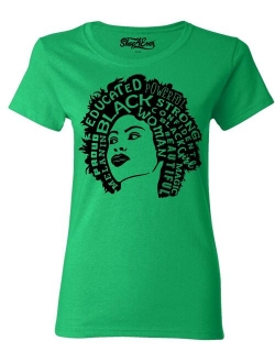 Shop4Ever Women's African American Woman Afro Word Cloud Graphic T-Shirt