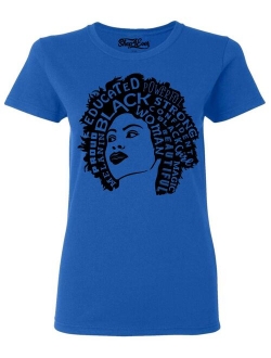 Shop4Ever Women's African American Woman Afro Word Cloud Graphic T-Shirt