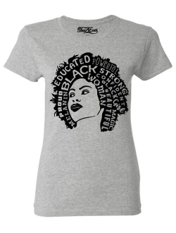 Shop4Ever Women's African American Woman Afro Word Cloud Graphic T-Shirt