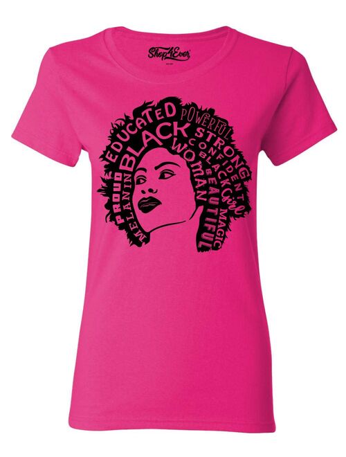 Shop4Ever Women's African American Woman Afro Word Cloud Graphic T-Shirt