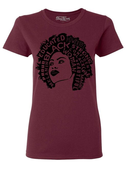 Shop4Ever Women's African American Woman Afro Word Cloud Graphic T-Shirt