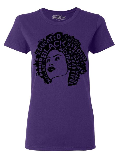 Shop4Ever Women's African American Woman Afro Word Cloud Graphic T-Shirt