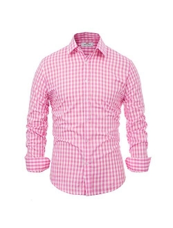 Paul Jones Casual Long-Sleeve Plaid Dress Shirt Checkered Button Down Shirt