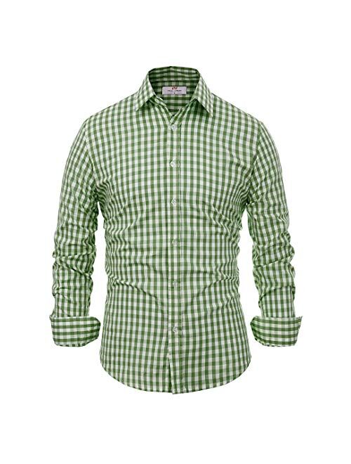 Paul Jones Casual Long-Sleeve Plaid Dress Shirt Checkered Button Down Shirt