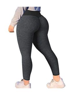 SLIMBELLE Women High Waist Ruched Butt Lifting Yoga Pants Textured Scrunch Booty Leggings Anti Cellulite Workout Tights