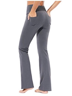 Women's Cotton Bootcut Yoga Pants Butter Soft High Waisted Bootleg Workout Flare Pants with Pockets