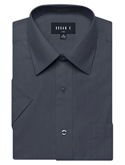 URBAN K Men's Classic Fit Solid Formal Collar Short Sleeve Dress Shirts Regular & Plus Size