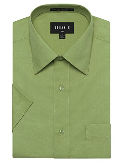 URBAN K Men's Classic Fit Solid Formal Collar Short Sleeve Dress Shirts Regular & Plus Size