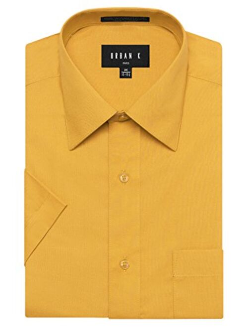 URBAN K Men's Classic Fit Solid Formal Collar Short Sleeve Dress Shirts Regular & Plus Size