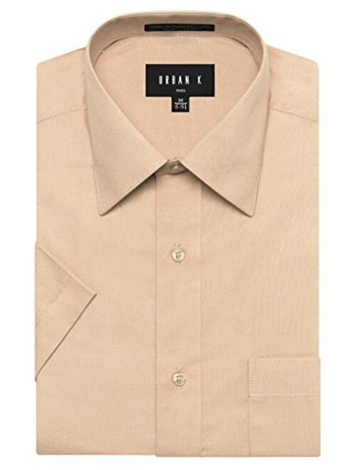 URBAN K Men's Classic Fit Solid Formal Collar Short Sleeve Dress Shirts Regular & Plus Size