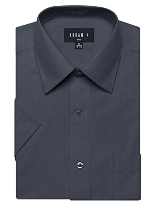 URBAN K Men's Classic Fit Solid Formal Collar Short Sleeve Dress Shirts Regular & Plus Size