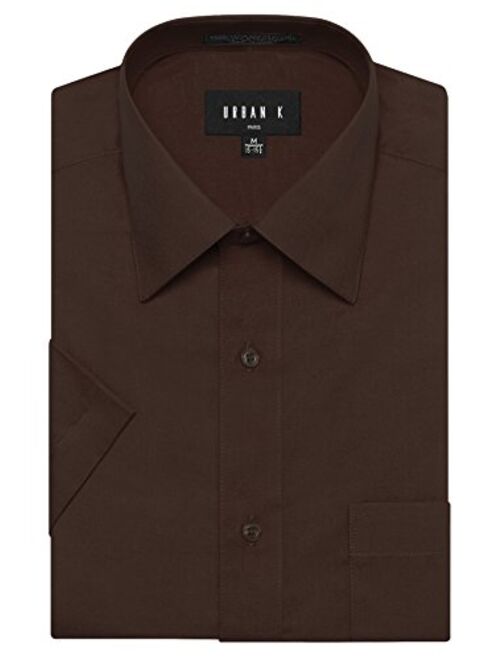 URBAN K Men's Classic Fit Solid Formal Collar Short Sleeve Dress Shirts Regular & Plus Size