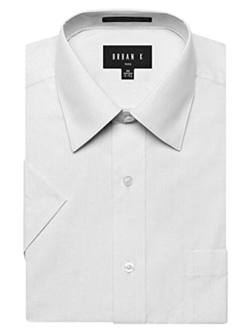 URBAN K Men's Classic Fit Solid Formal Collar Short Sleeve Dress Shirts Regular & Plus Size