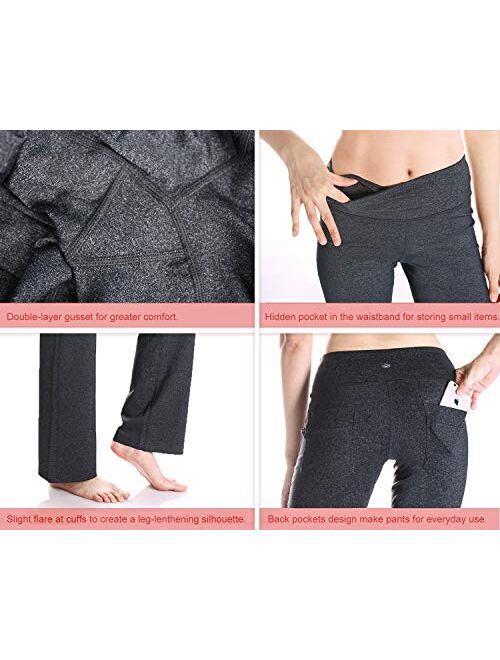 Yogipace,27"/29"/31"/33"/35"/37",Women's Bootcut Yoga Pants Workout Back Pockets