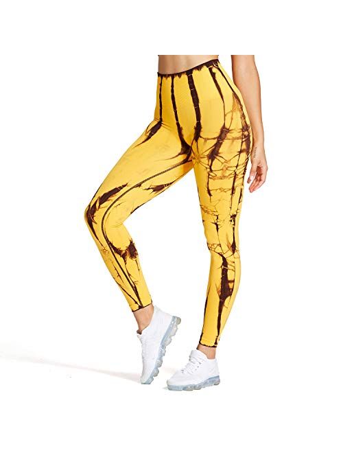 Aoxjox Women's Workout Gym Tie Dye High Waist Compression Leggings Yoga Pants