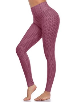 A-Wintage Women's High Waist Compression Leggings, Tummy Control Workout Yoga Ruched Butt Lifting Textured Booty Leggings